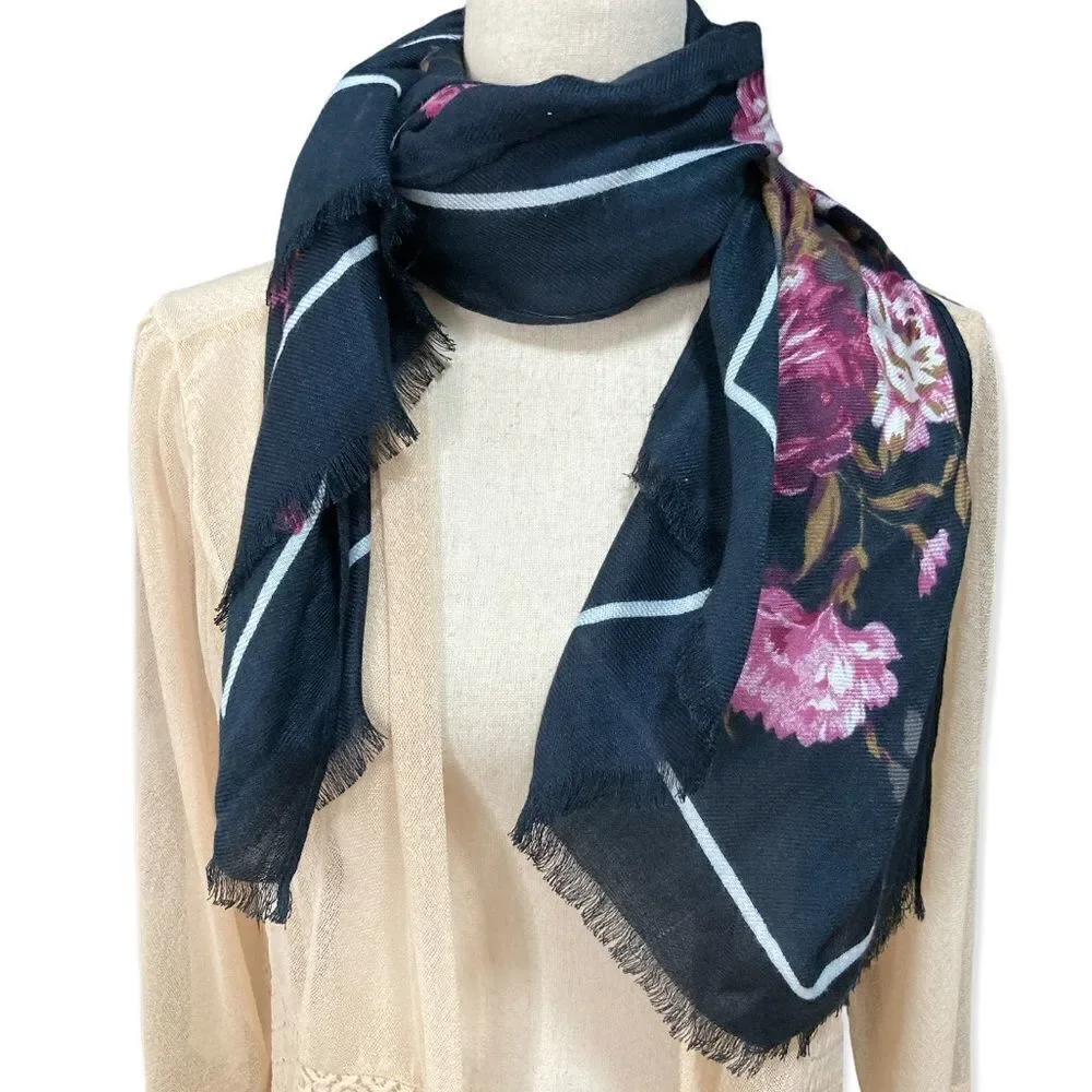 Liz Claiborne blue and purple Floral scarf rayon